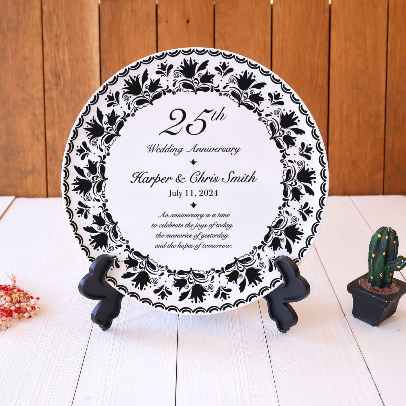 Personalized Porcelain Anniversary Plate - Black