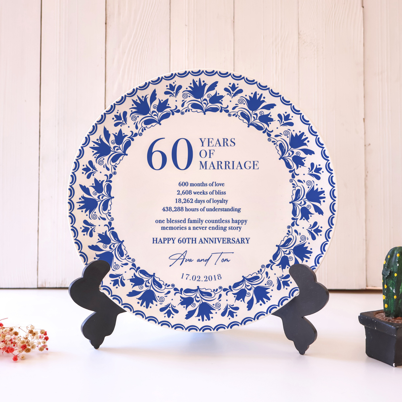 Personalized Porcelain Anniversary Plate - Blue