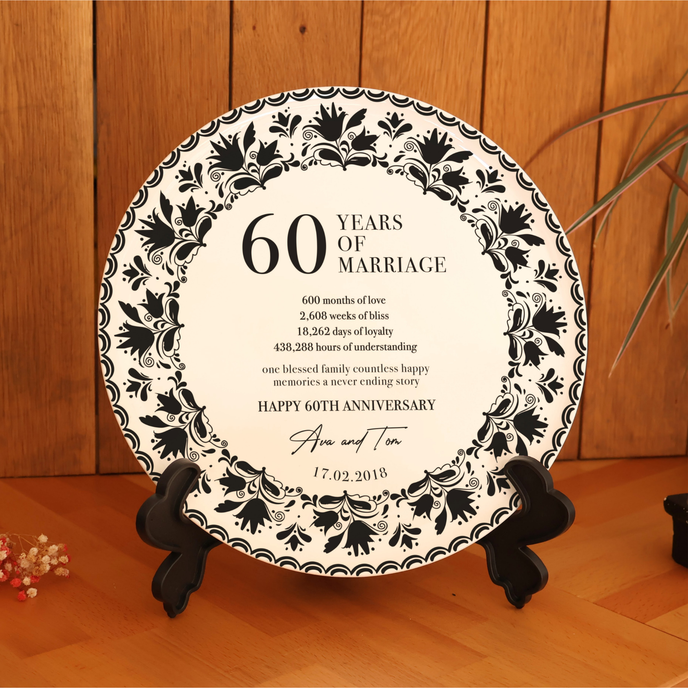 Personalized Porcelain Anniversary Plate - Black