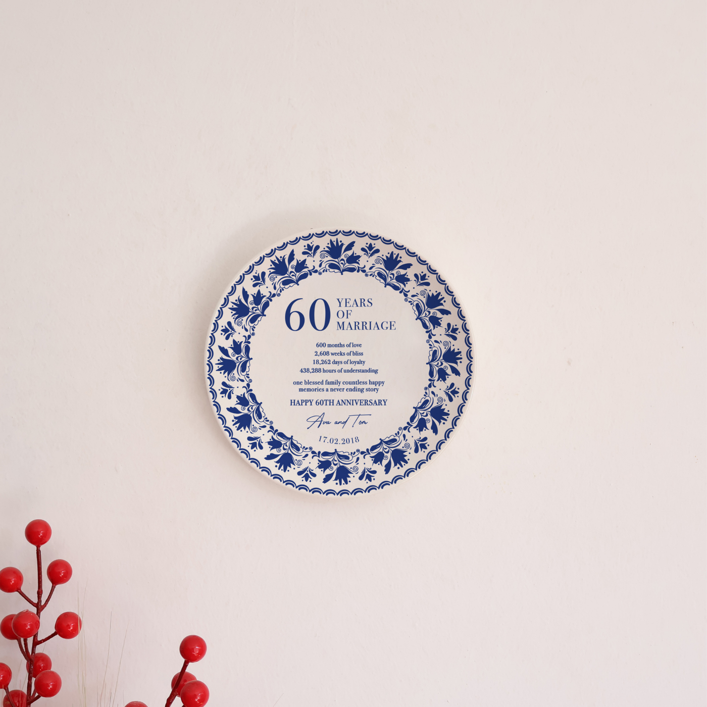 Personalized Porcelain Anniversary Plate - Blue