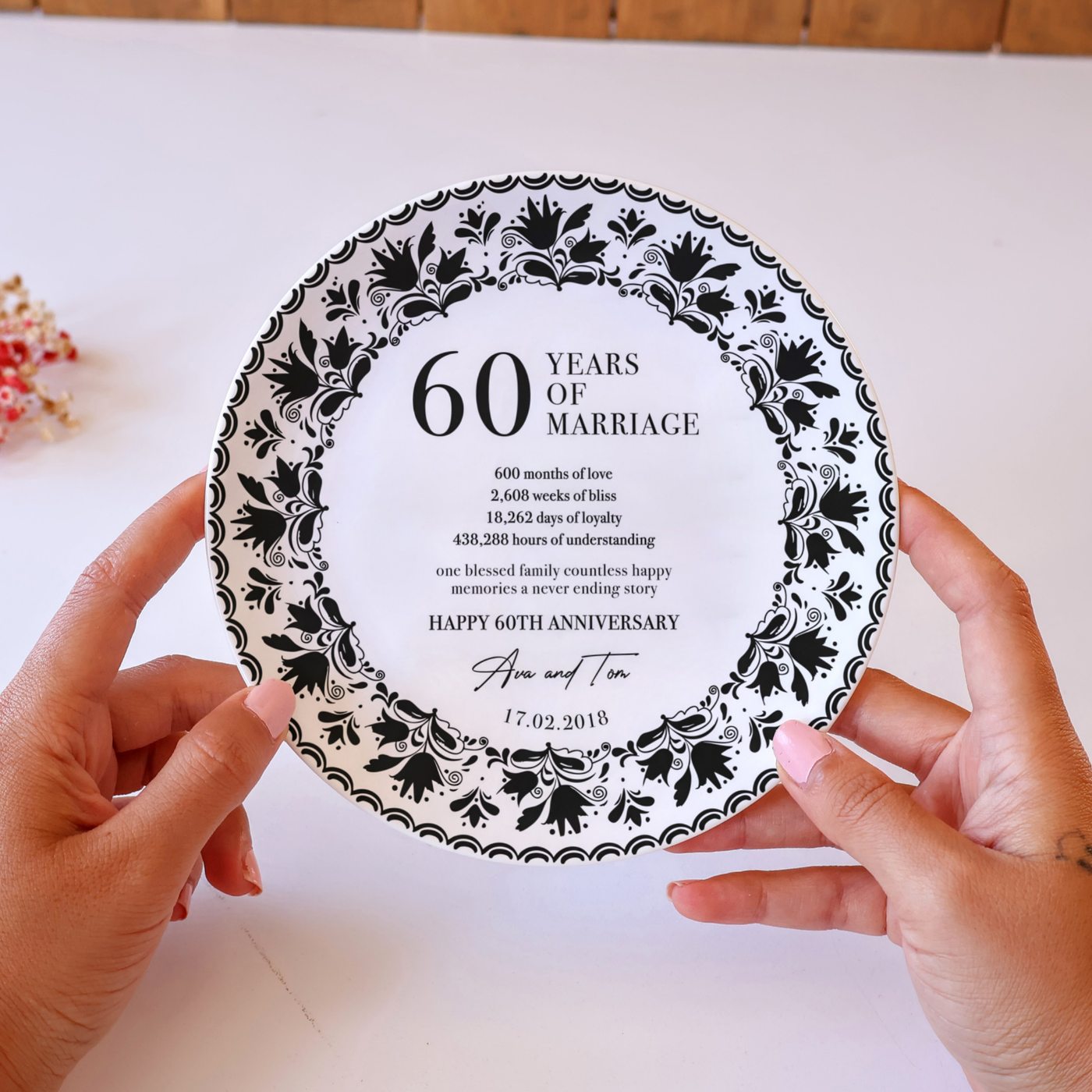 Personalized Porcelain Anniversary Plate - Black