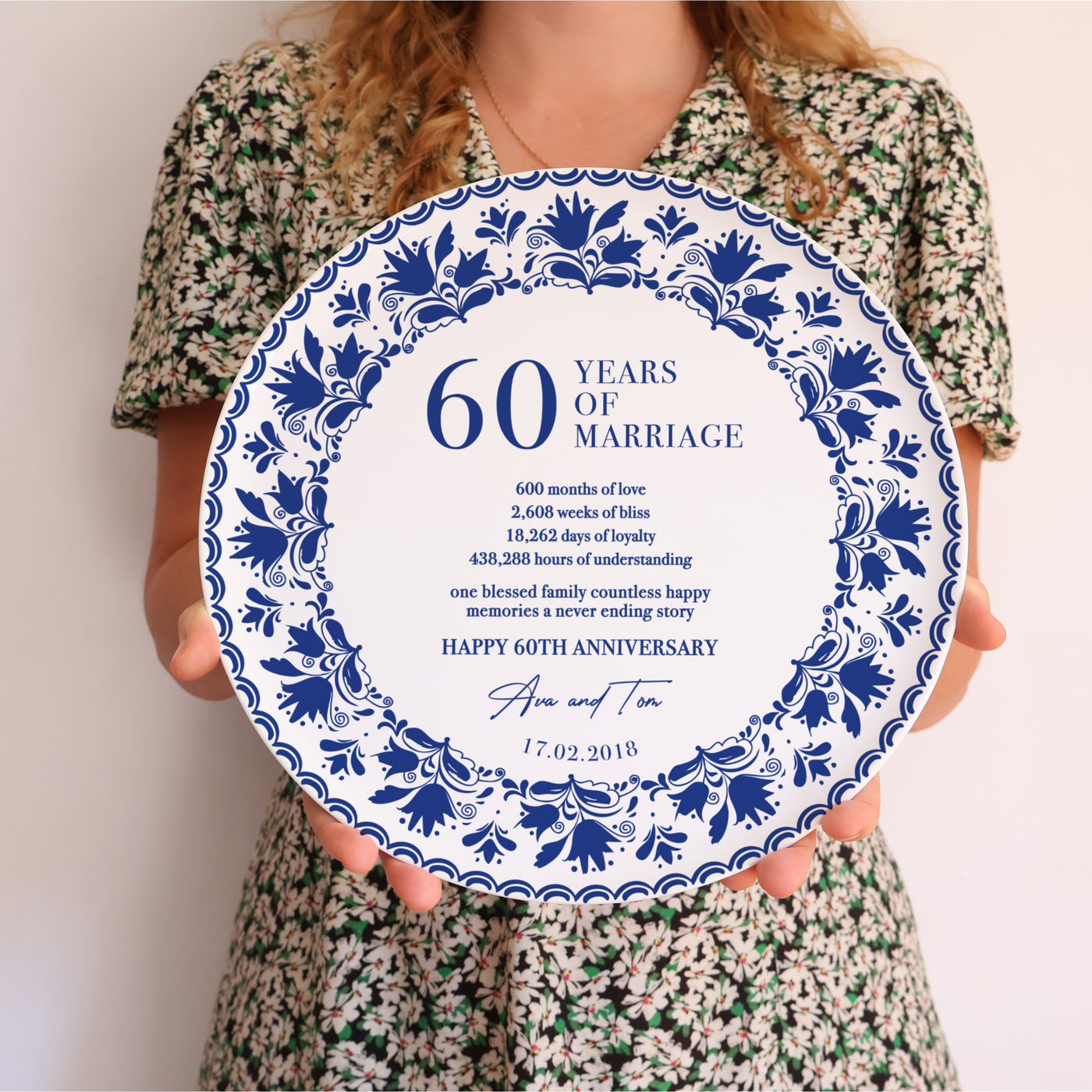 Personalized Porcelain Anniversary Plate - Blue