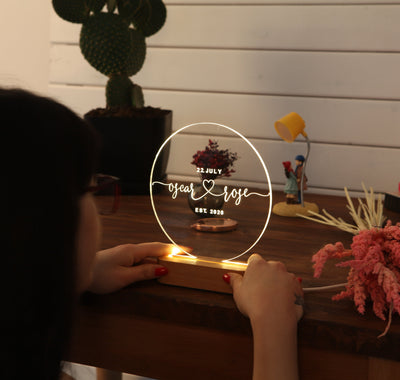 Personalized Couples Night Lamp - Names and Date - Round
