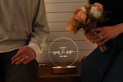 Personalized Couples Night Lamp - Names and Date - Round