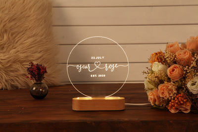 Personalized Couples Night Lamp - Names and Date - Round