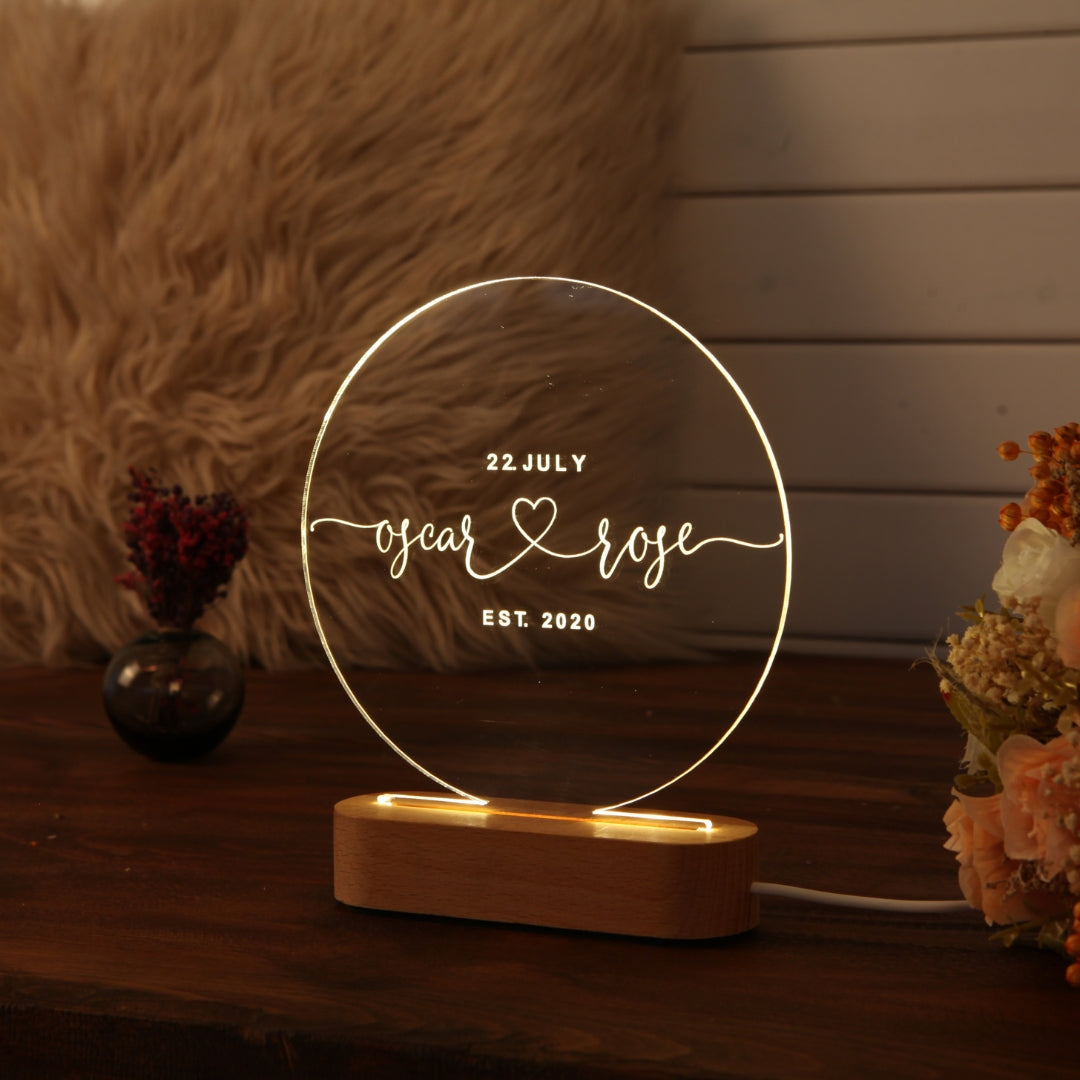 Personalized Anniversary Engagement Wedding Night Light with Name and Date